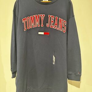 Tommy Jeans Crewneck Sweatshirt Dress Navy Blue Spell Out Logo Women’s L/G